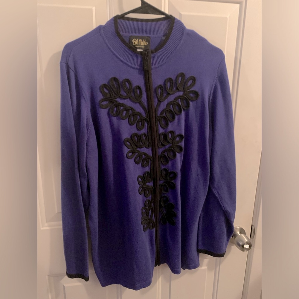 Bob Mackie Purple Cardigan with Black Soutache Detail Front- Size 1X